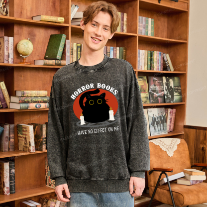 Pagewings Horror Books Have No Effect On Me Unisex Washed Sweatshirt