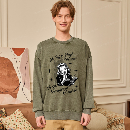 Pagewings A Well Read Woman Is A Dangerous Creature Unisex Washed Sweatshirt