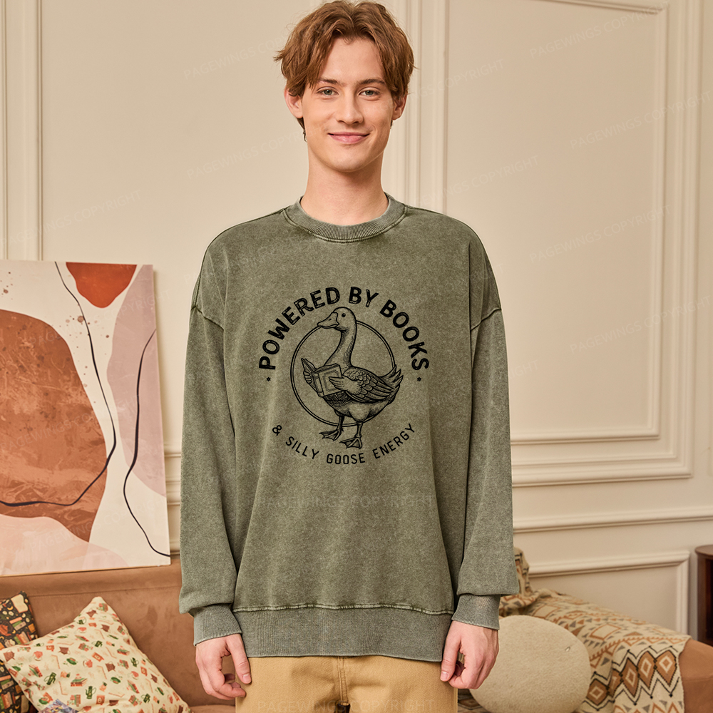 Pagewings Powered By Books & Silly Goose Energy Unisex Washed Sweatshirt
