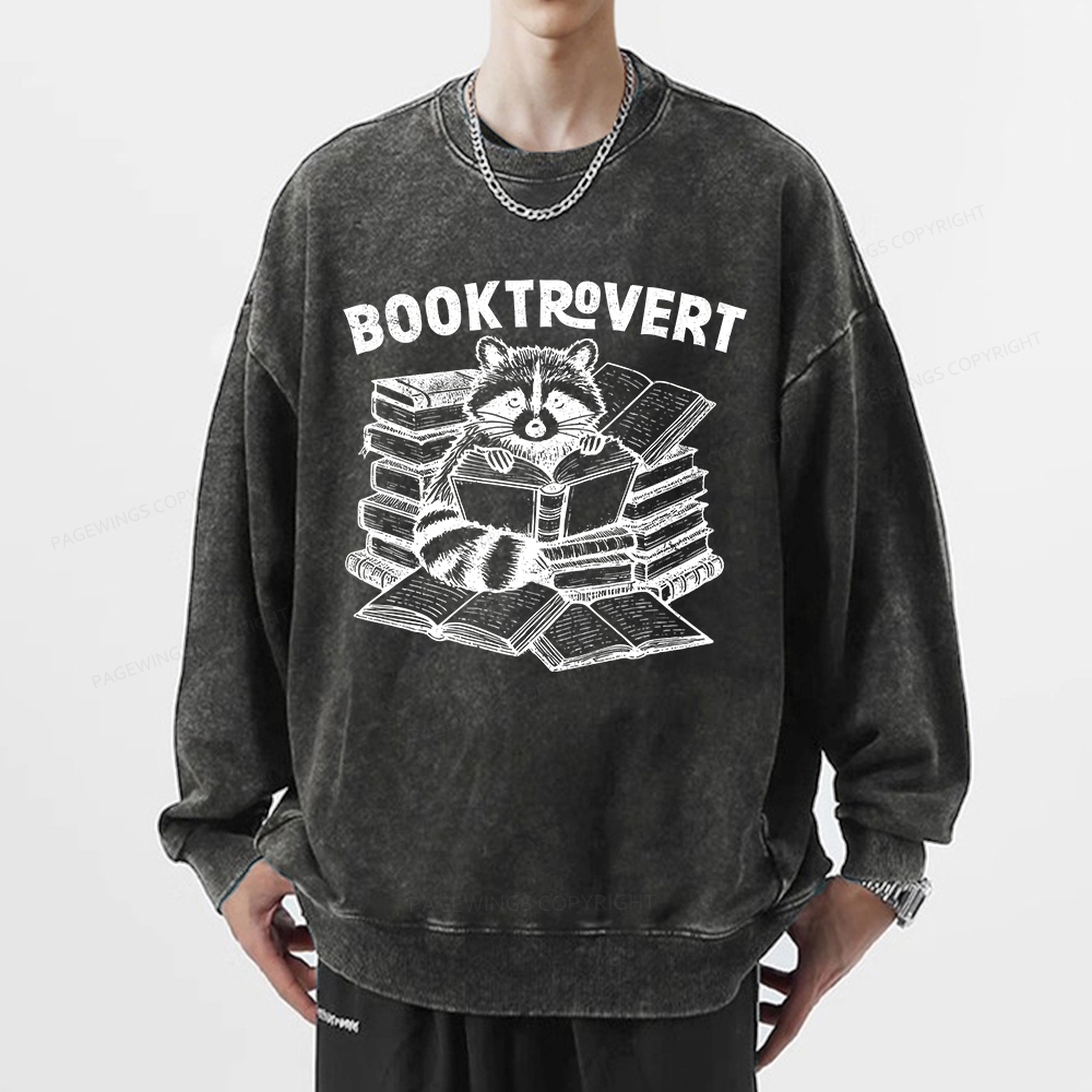 Pagewings  A Raccoon Reading Seriously Unisex Washed Sweatshirt