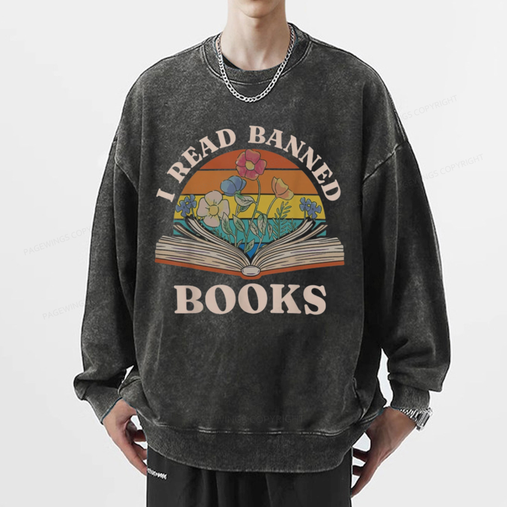 Pagewings I Read Banned Books Unisex Washed Sweatshirt