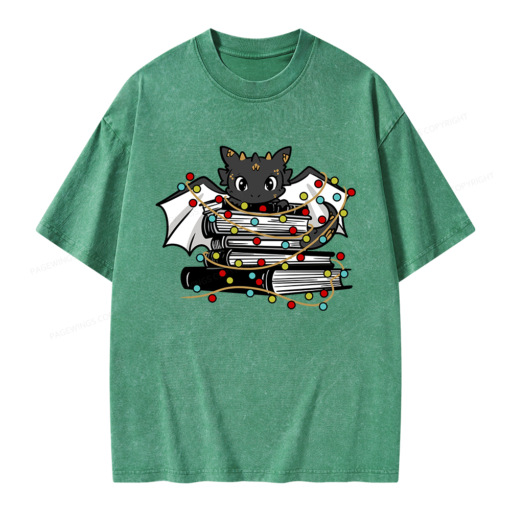 Pagewings Cute Book Dragon Holiday Unisex Washed T-shirt