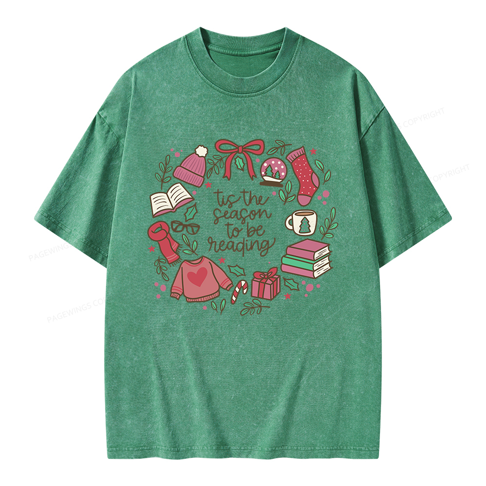 Pagewings Tis The Season To Be Reading Unisex Washed T-shirt