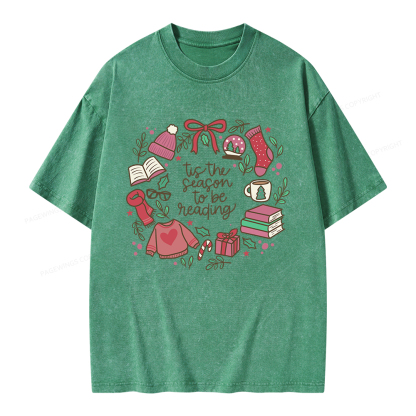 Pagewings Tis The Season To Be Reading Unisex Washed T-shirt