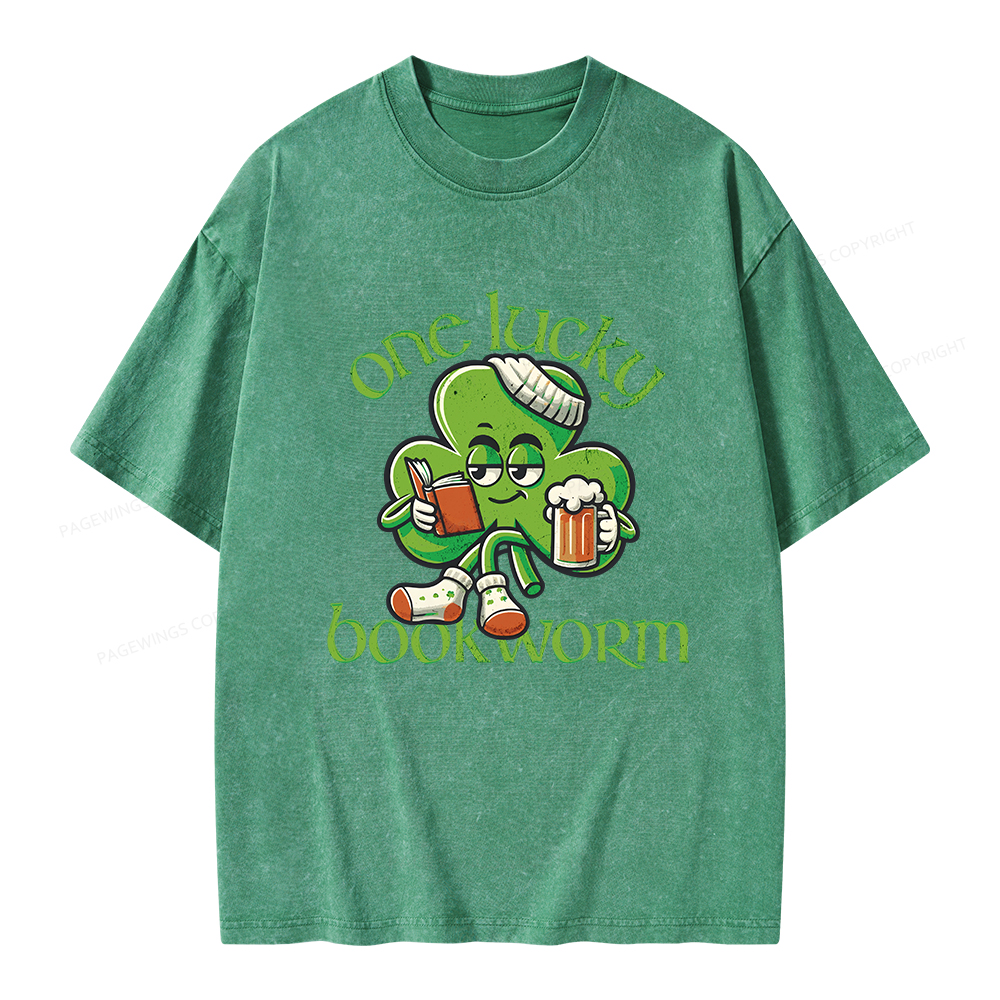 Pagewings  Lucky Book worm Shirt St. Patrick Day outfit Unisex Washed T-shirt