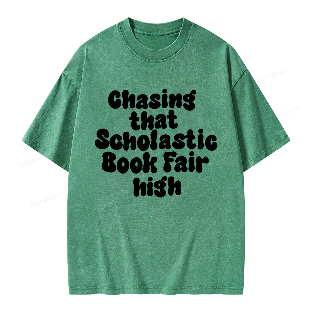 Pagewings Chasing That Scholastic Book Fair High Unisex Washed T-shirt