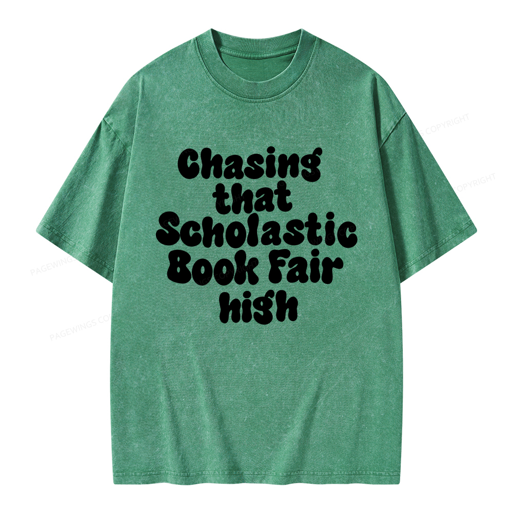 Pagewings Chasing That Scholastic Book Fair High Unisex Washed T-shirt