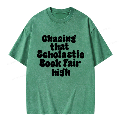 Pagewings Chasing That Scholastic Book Fair High Unisex Washed T-shirt