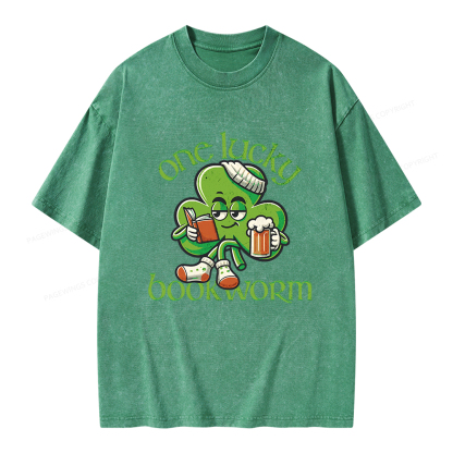 Pagewings  Lucky Book worm Shirt St. Patrick Day outfit Unisex Washed T-shirt