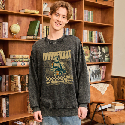 Pagewings Murderbot Unisex Washed Sweatshirt