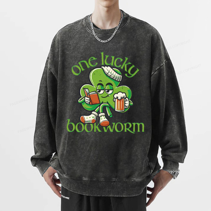 Pagewings  Lucky Book worm Shirt St. Patrick Day outfit Unisex Washed Sweatshirt