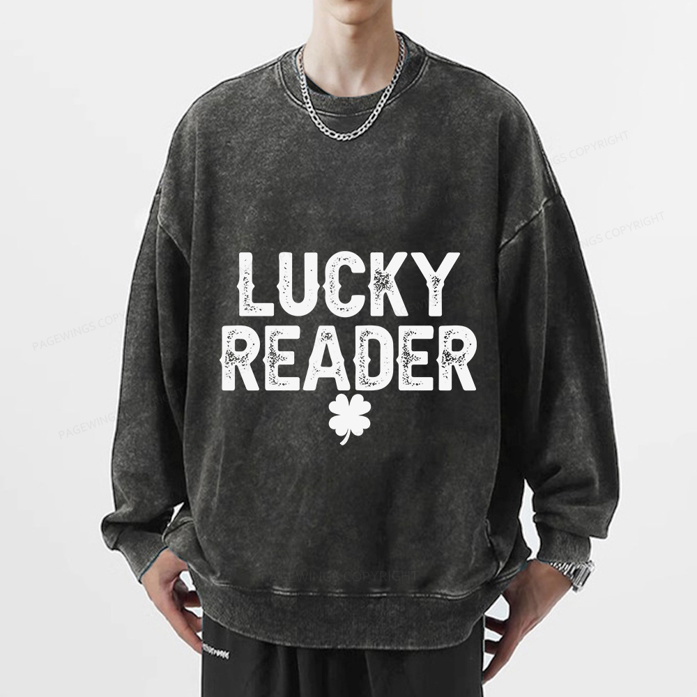 Pagewings Lucky and Lucky Fucker Graphic Tees Unisex Washed Sweatshirt