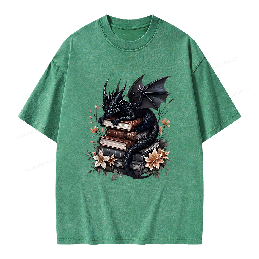 Pagewings Black Dragon Book Unisex Washed T-shirt