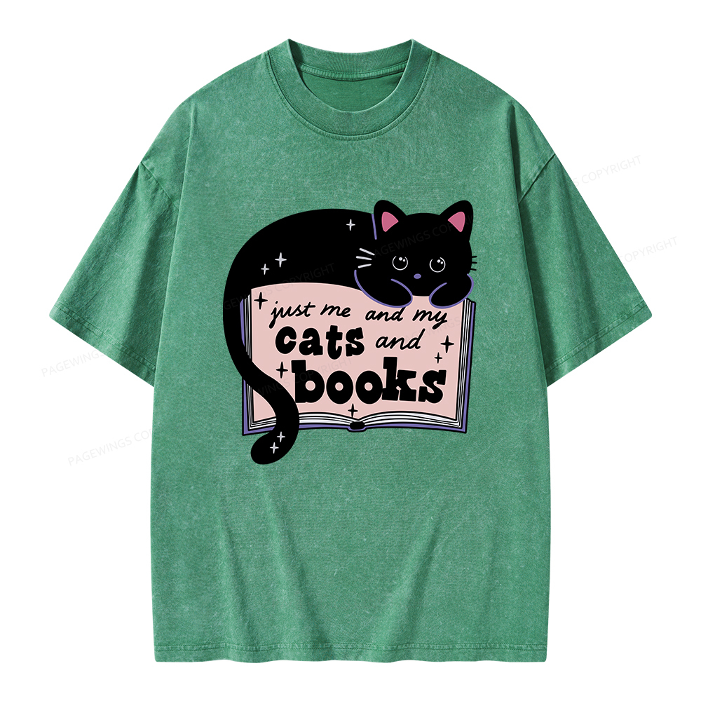 Pagewings Just me my Cats and Books Unisex Washed T-shirt