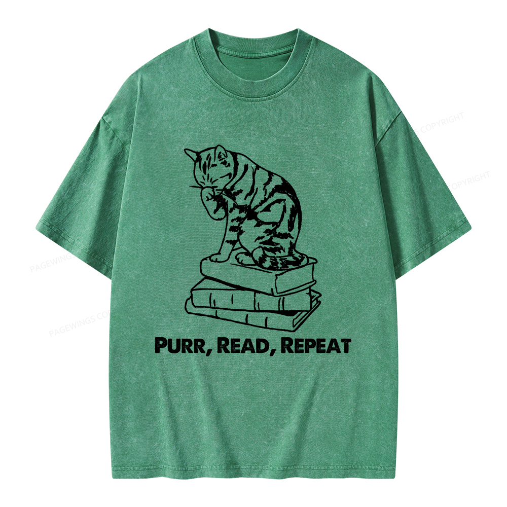 Pagewings Purr Read Repeat Unisex Washed T-shirt
