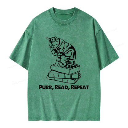 Pagewings Purr Read Repeat Unisex Washed T-shirt