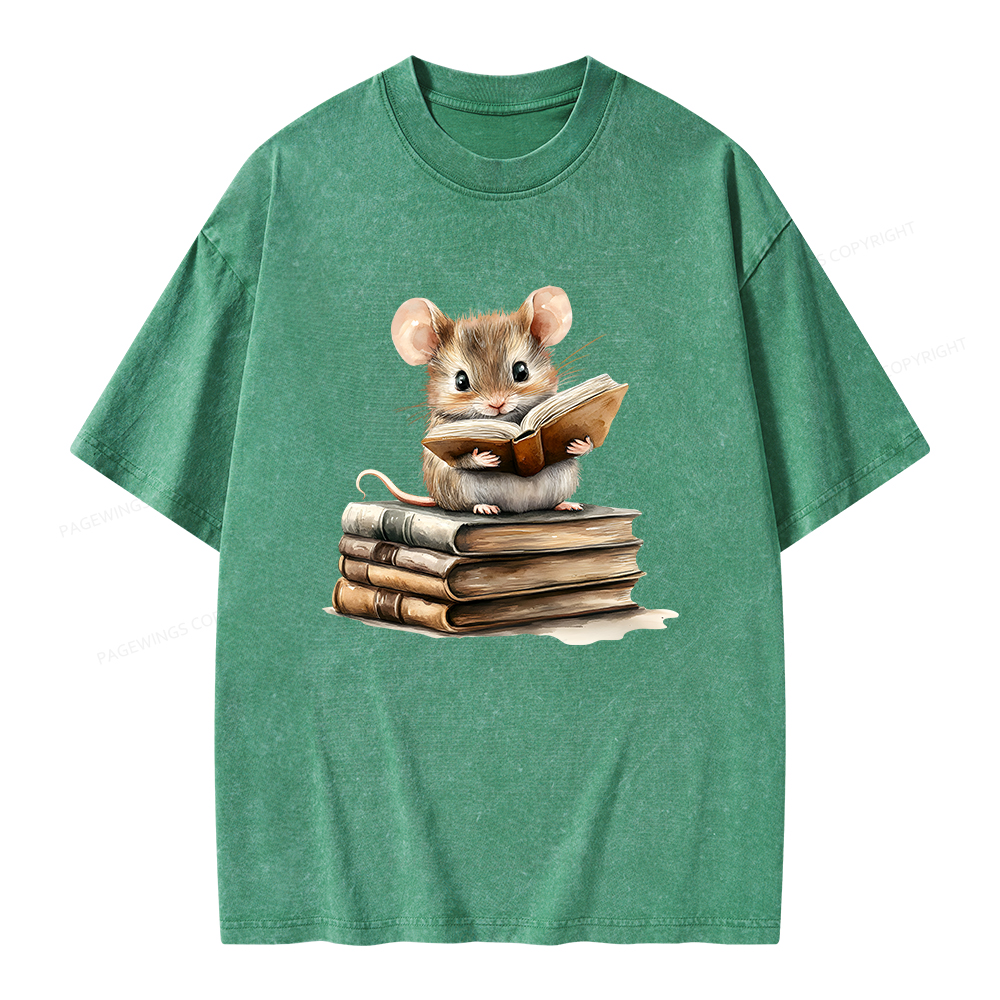Pagewings Just A Mouse Who Loves Reading Unisex Washed T-shirt