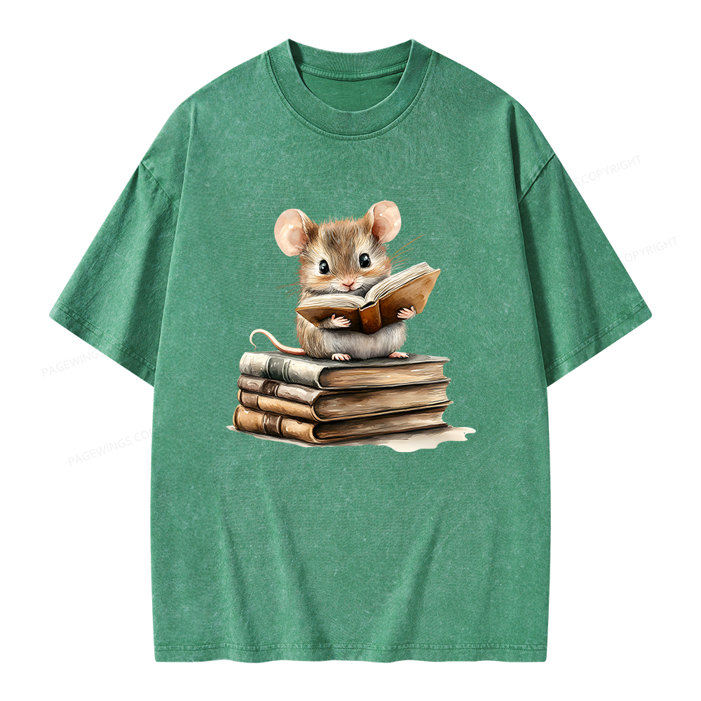 Pagewings Just A Mouse Who Loves Reading Unisex Washed T-shirt