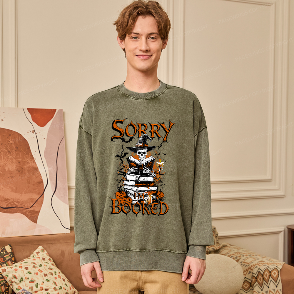 Pagewings Halloween I'm Booked Unisex Washed Sweatshirt