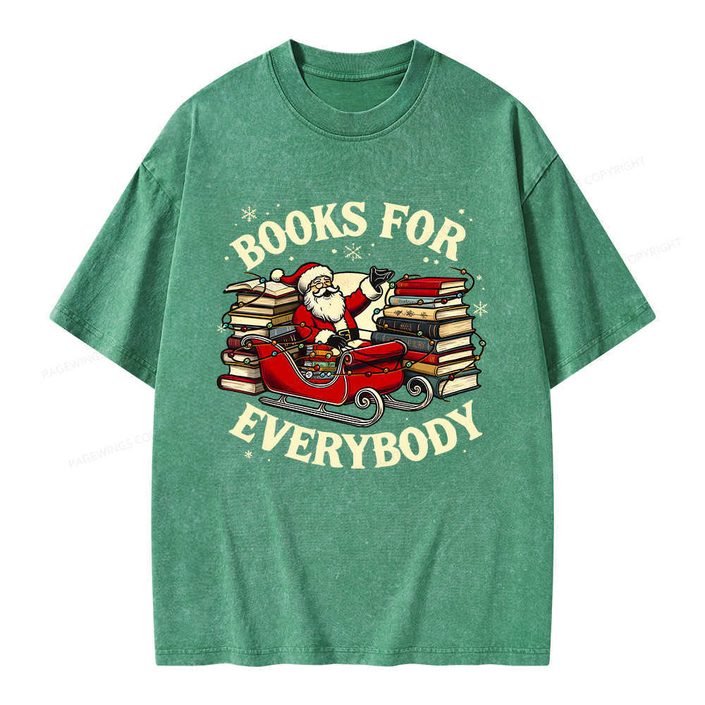 Pagewings Christmas Santa Book Lover Unisex Washed T-shirt
