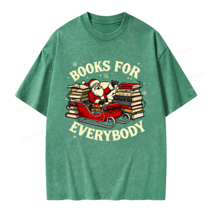 Pagewings Christmas Santa Book Lover Unisex Washed T-shirt