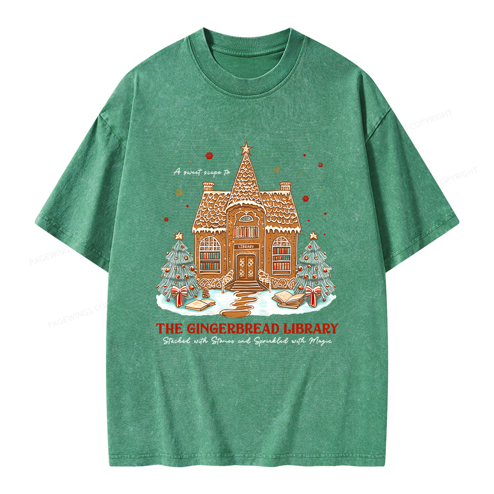 Pagewings Gingerbread Library Unisex Washed T-shirt