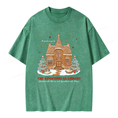 Pagewings Gingerbread Library Unisex Washed T-shirt