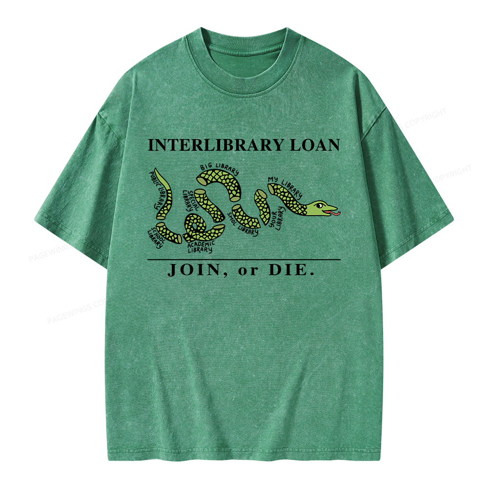 Pagewings Interlibrary Loan Unisex Washed T-shirt