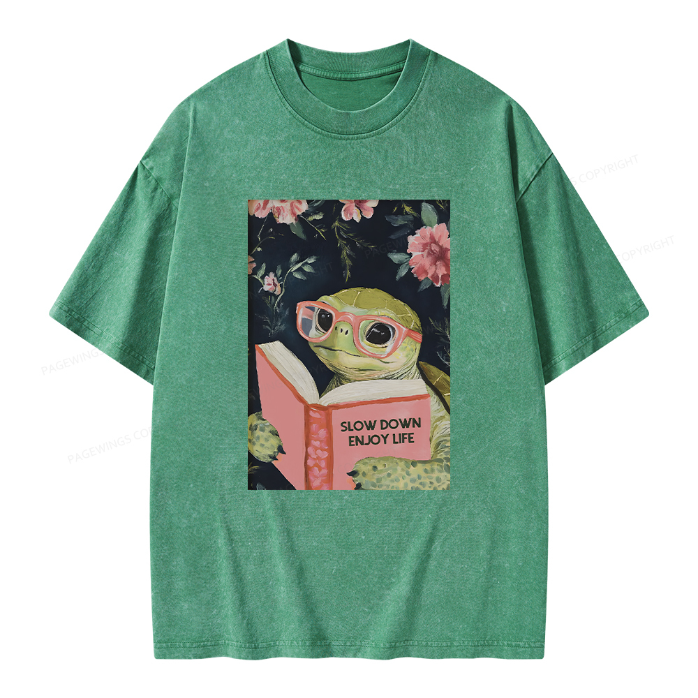 Pagewings Sea Turtle Slow Down Enjoy Life Unisex Washed T-shirt
