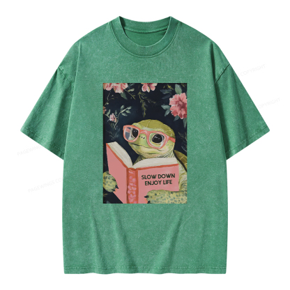 Pagewings Sea Turtle Slow Down Enjoy Life Unisex Washed T-shirt