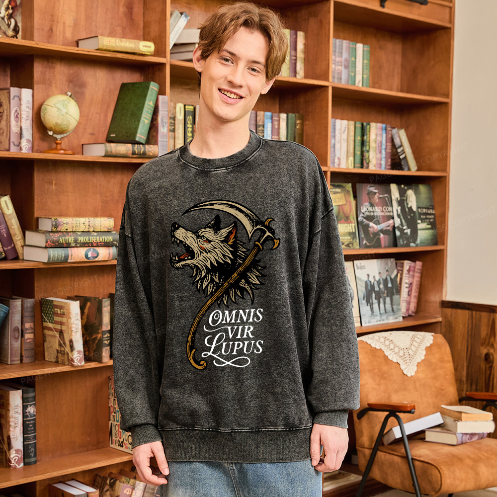 Pagewings Omnis Vir Lupus Unisex Washed Sweatshirt