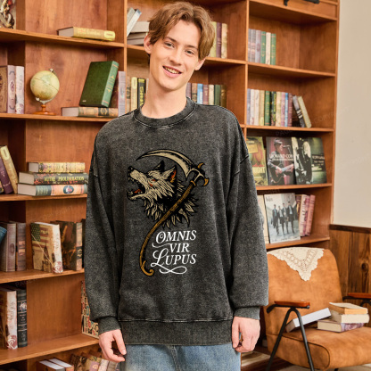 Pagewings Omnis Vir Lupus Unisex Washed Sweatshirt