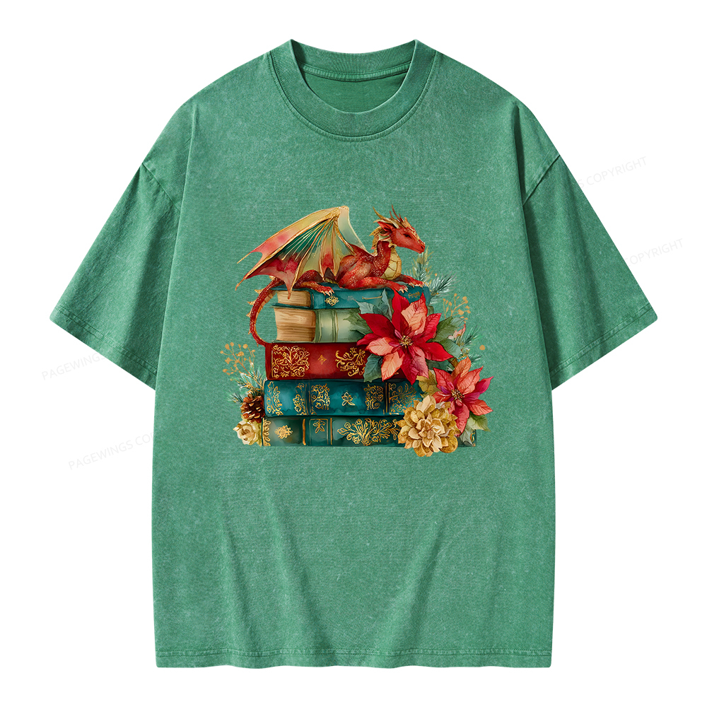 Pagewings Christmas Book Dragon Unisex Washed T-shirt