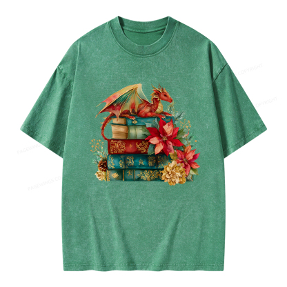 Pagewings Christmas Book Dragon Unisex Washed T-shirt