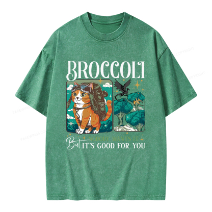 Pagewings Onyx Storm Broccoli Cat Unisex Washed T-shirt