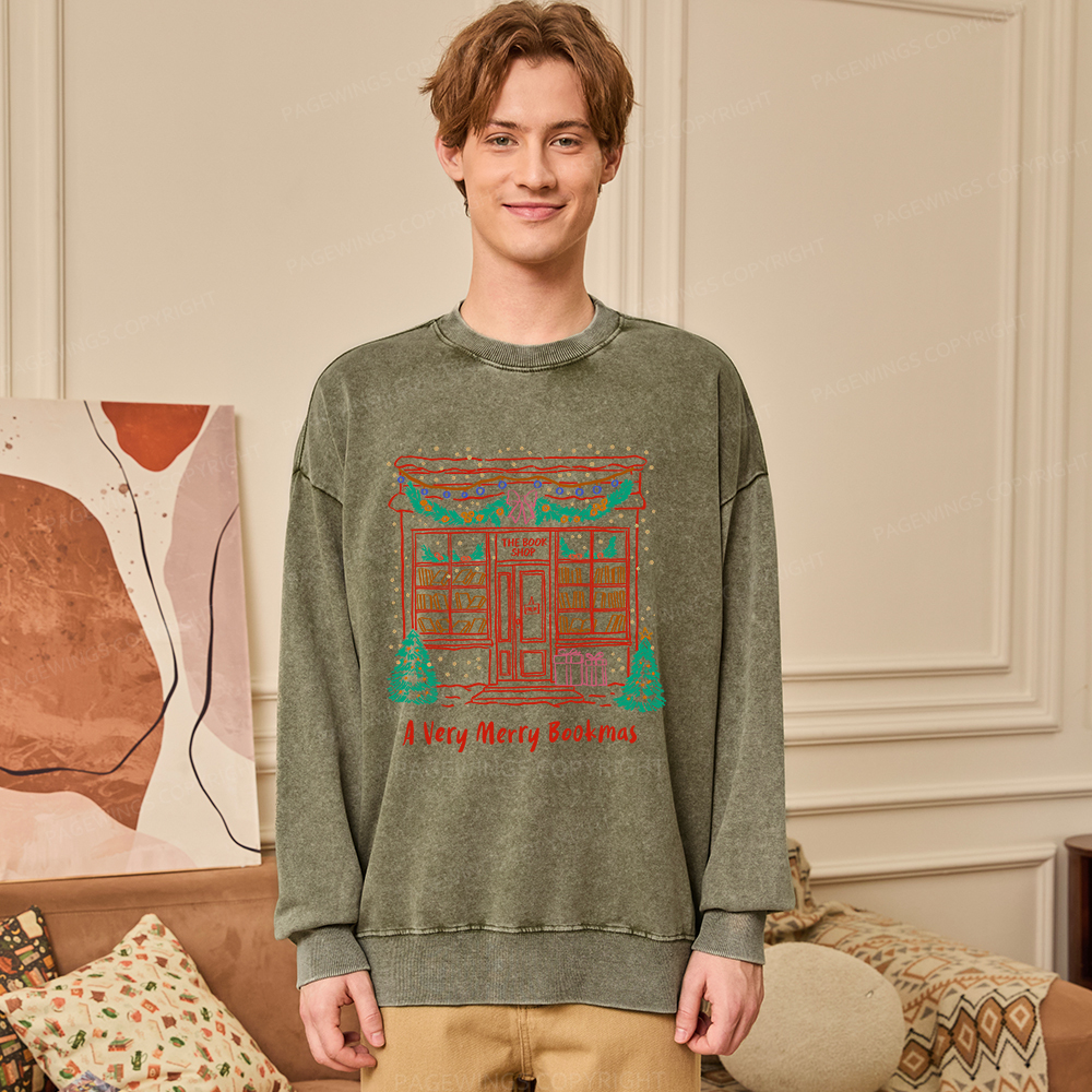 Pagewings Christmas Book Lover Unisex Washed Sweatshirt