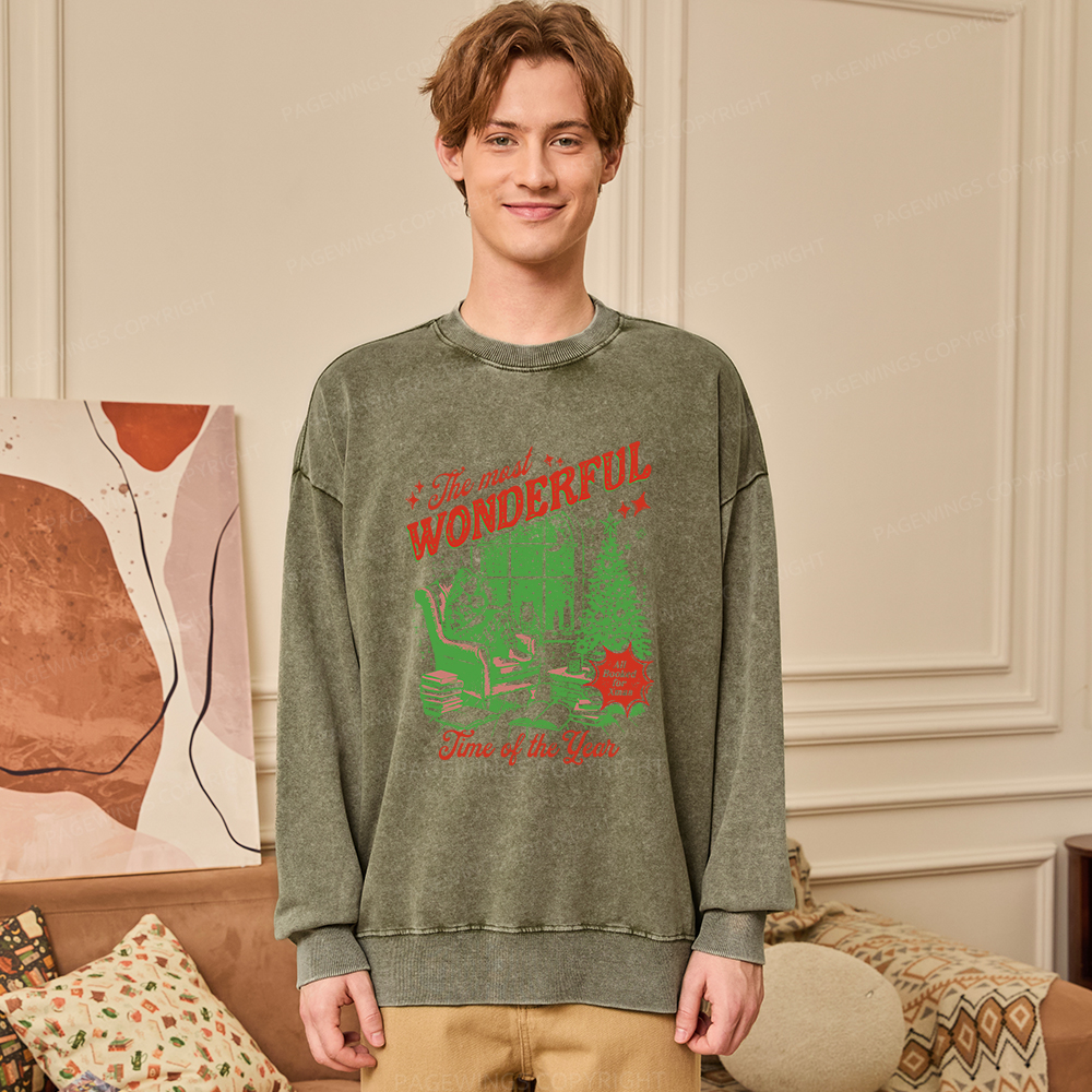 Pagewings All Booked for Christmas Unisex Washed Sweatshirt