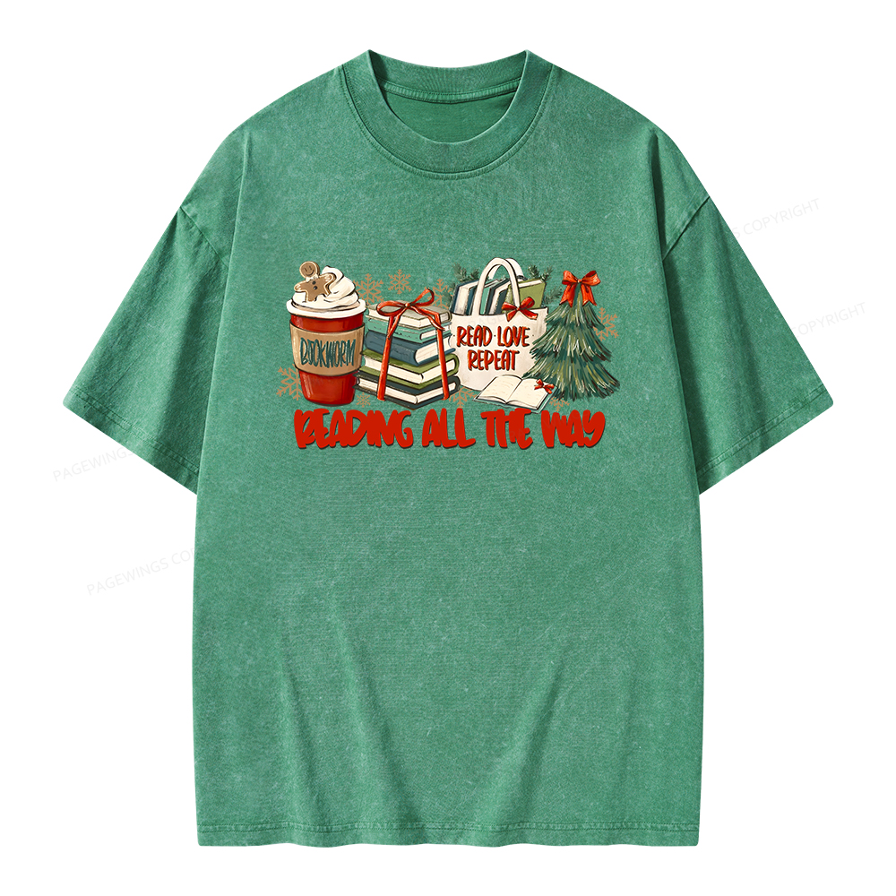 Pagewings Christmas Book Lover Unisex Washed T-shirt