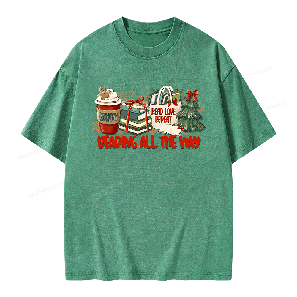 Pagewings Christmas Book Lover Unisex Washed T-shirt