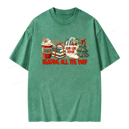 Pagewings Christmas Book Lover Unisex Washed T-shirt