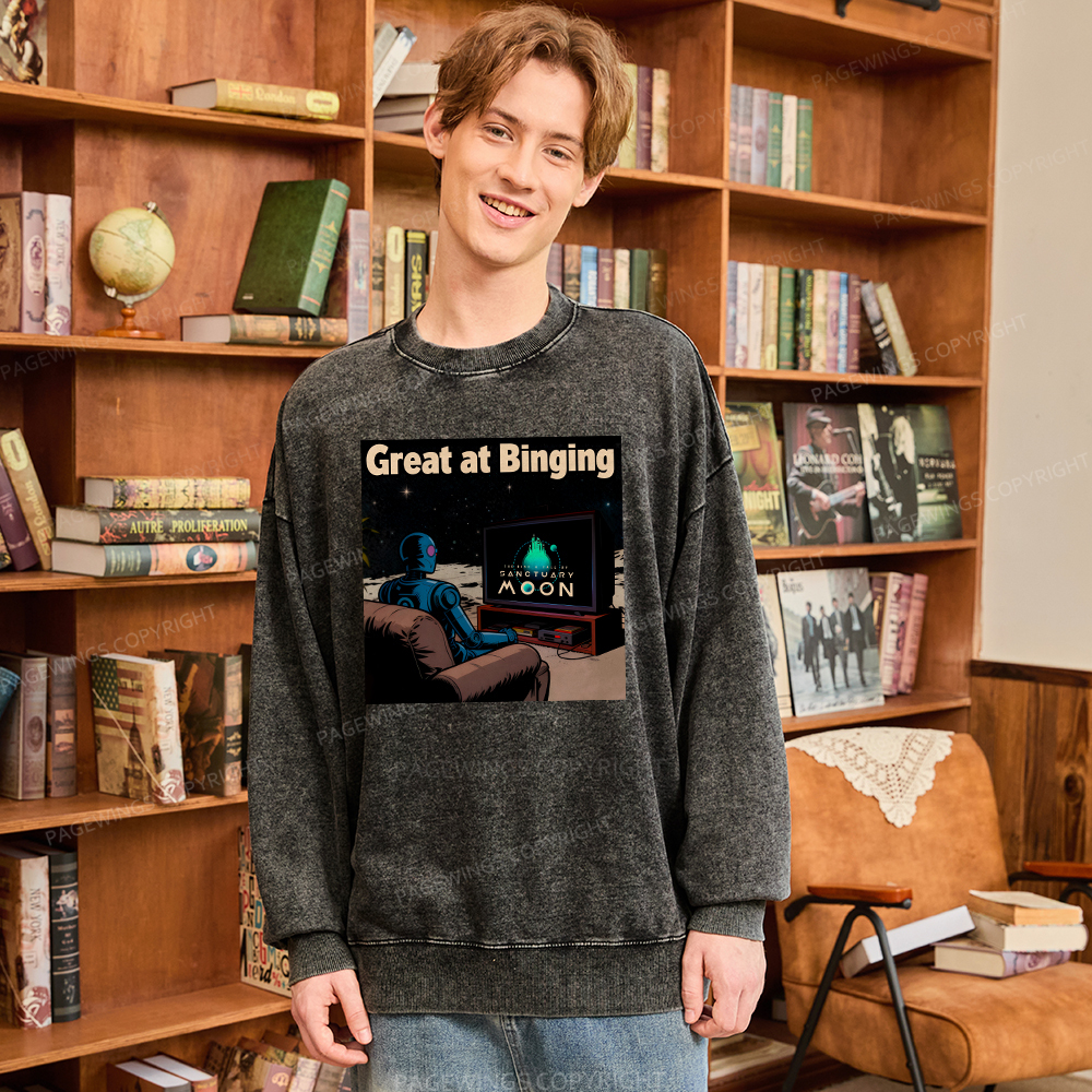 Pagewings Great At Binging Unisex Washed Sweatshirt