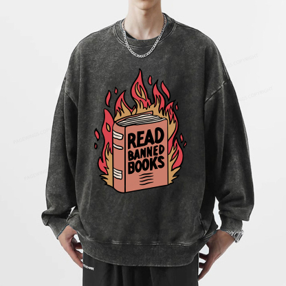 Pagewings Read Banned Books Shirt Unisex Washed Sweatshirt
