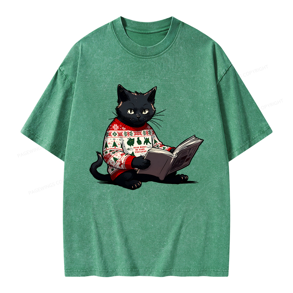 Pagewings Just a Cat Who Loves Reading Unisex Washed T-shirt