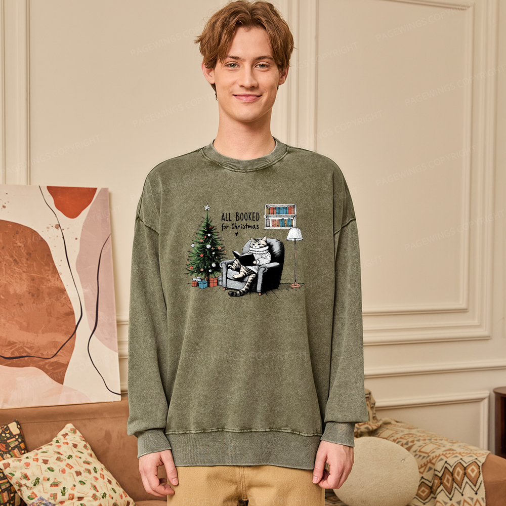 Pagewings All Booked for Christmas Unisex Washed Sweatshirt