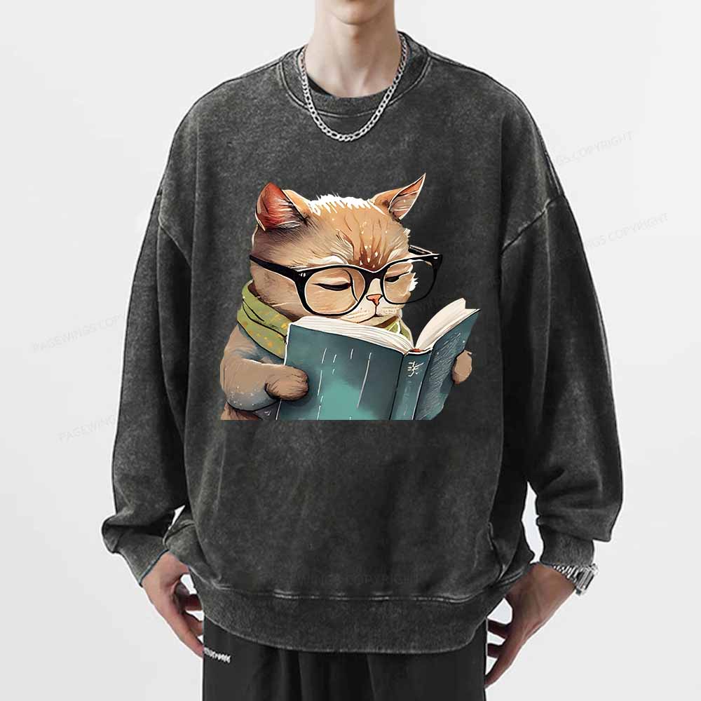 Pagewings Animals Reading Books Unisex Washed Sweatshirt