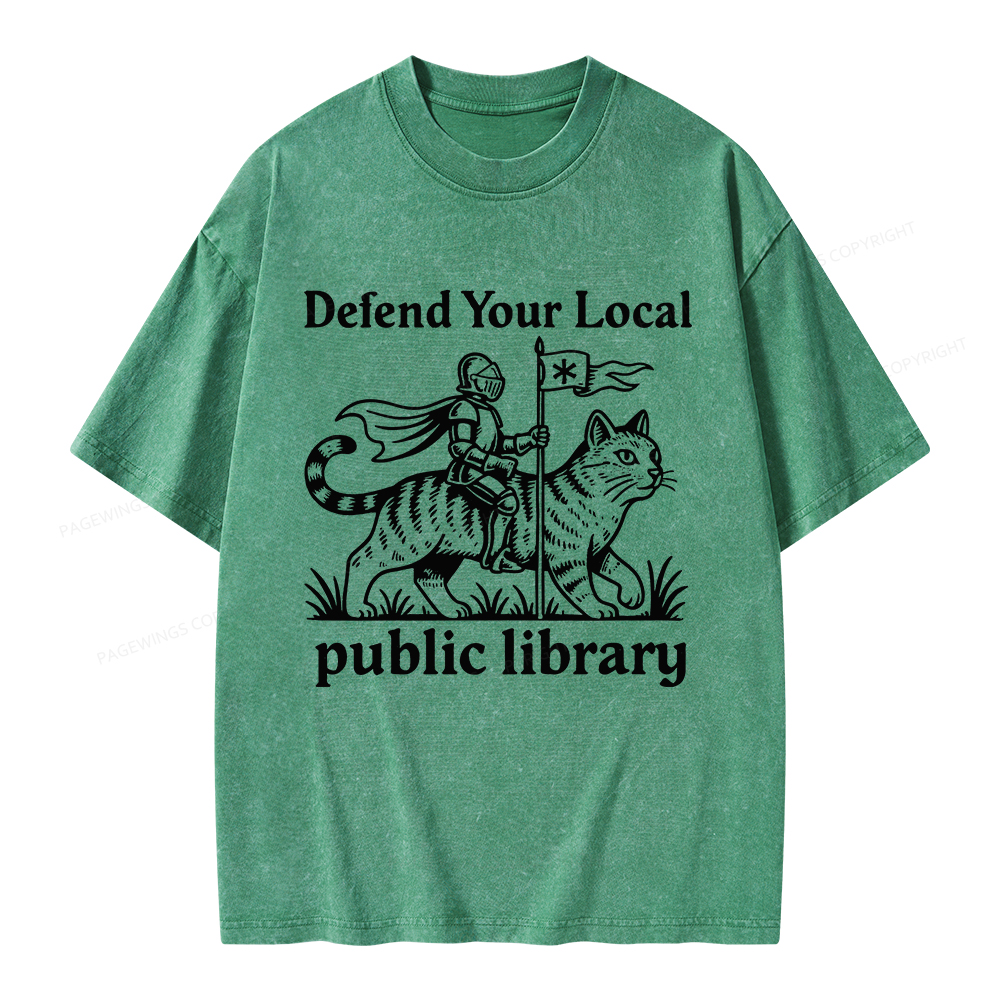 Pagewings Defend Your Local Public Library Unisex Washed T-shirt