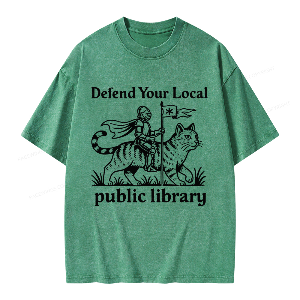 Pagewings Defend Your Local Public Library Unisex Washed T-shirt