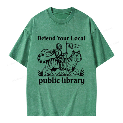 Pagewings Defend Your Local Public Library Unisex Washed T-shirt