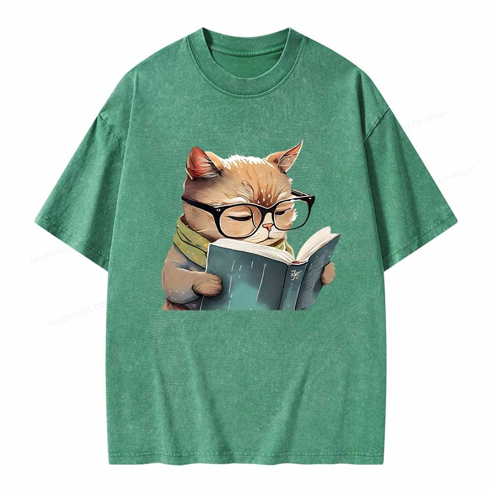 Pagewings Animals Reading Books Unisex Washed T-shirt