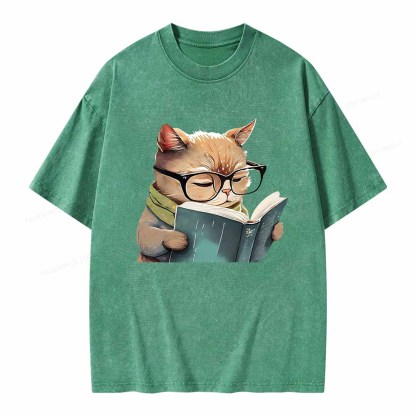 Pagewings Animals Reading Books Unisex Washed T-shirt